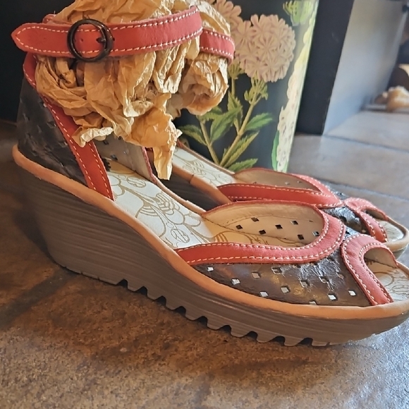 Fly London Women's Sandals in Red and Gray - Picture 2 of 6